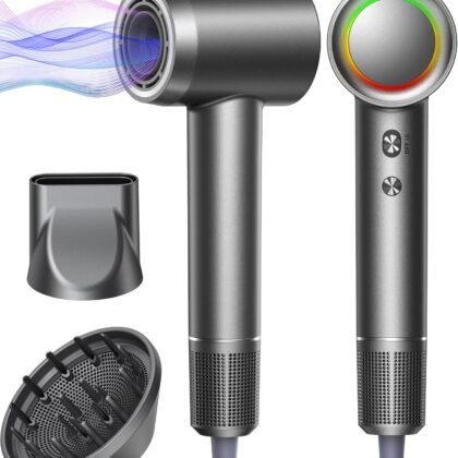 DY50N Alternative Hair Dryer - 1 Min Fast Drying, High-Speed Blow Dryer with 500 Million Negative Ions, No Heat Damage, Low Noise, Professional Hairdryer with Magnetic Diffuser & Nozzle, Gunmetal