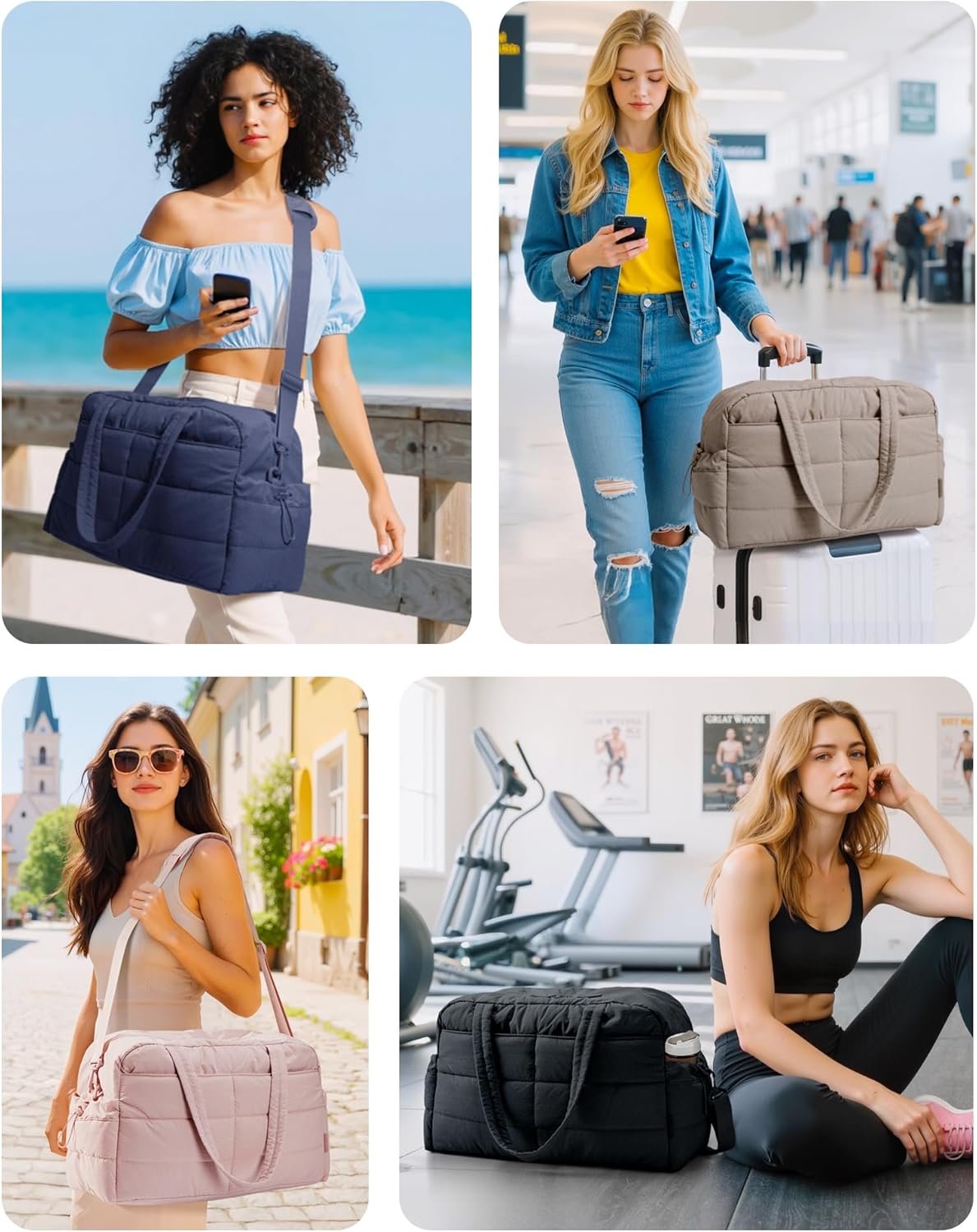 BAGSMART Gym Bag for Women, Lightweight Puffer Duffle Bag 2-PC Travel Bag, 31L Weekender Overnight Bag Quilted Carry On Tote Bag, Diaper Hospital Dance bag for Travel, Gym, Water Resistant, Camel - Image 2