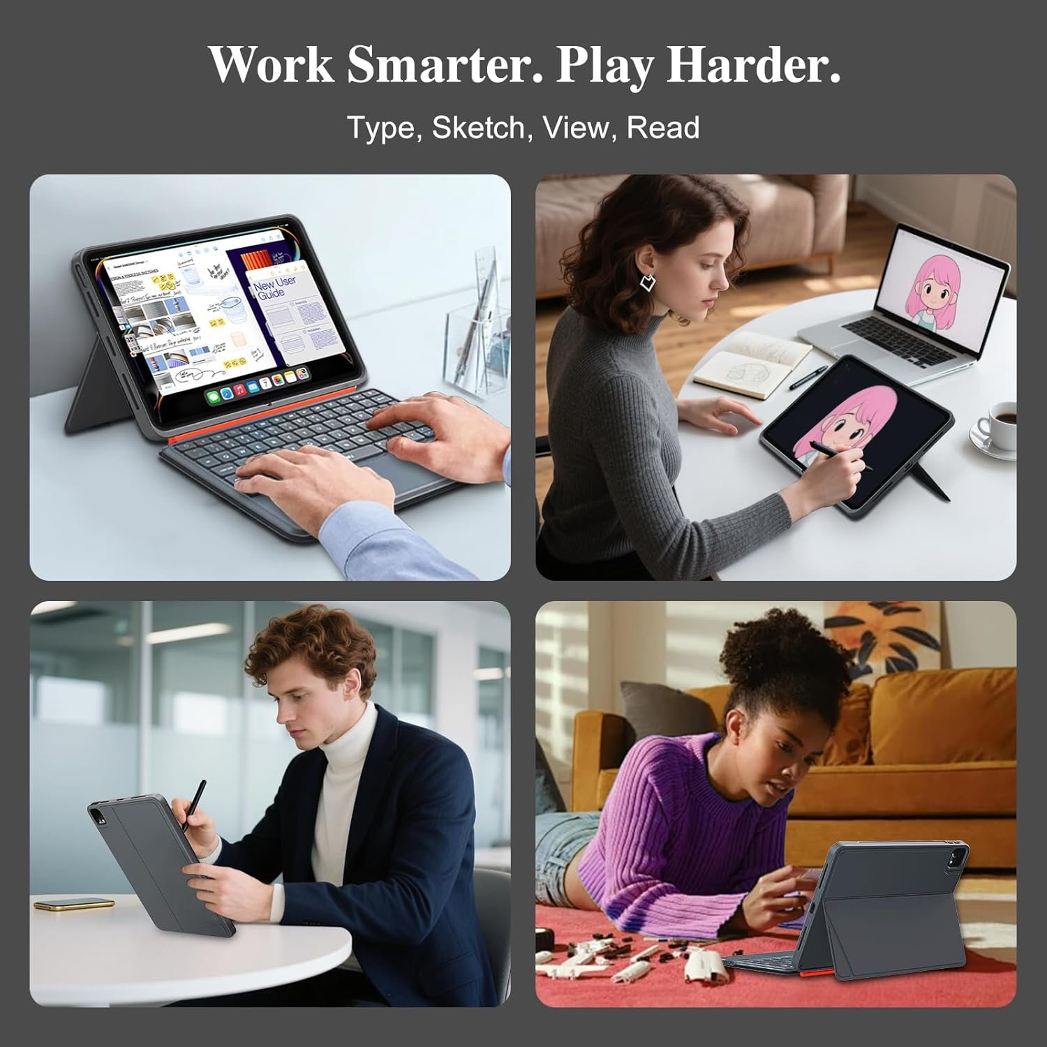 iPad Air 13 inch Case Keyboard (M3 M2, 2025 2024),Wireless iPad Keyboard for Pro 12.9 inch 6/5/4/3rd Gen,Magnetic Detachable with Trackpad,7-Color Backlit,Landscape/Portrait,Adjustable Stand (Gray) - Image 8