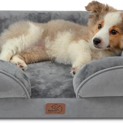 Bedsure Orthopedic Dog Bed Medium Size Dogs - Washable Small Medium Dog Cat Bed Waterproof, Comfort Cats Couch Sofa with Washable Removable Cover, Pets Bed with Nonskid Bottom, Grey, 28"