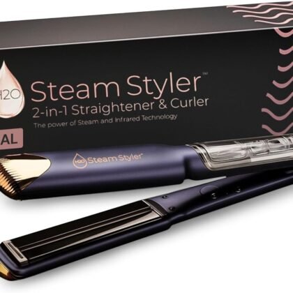 H2O Steam Styler Ultimate Steam Hair Straightener & Curler, Salon Results Frizz Control, Shine & Hydration, Infrared Heat & Ion Therapy for All Hair Types (Original - 1.53")