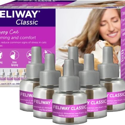 FELIWAY® Classic 6 x 30 Day Cat Calming Refills for Pheromone Diffuser, 6 x 48ml Value Pack - Helps Reduce Common Signs of Stress in Cats & Kittens, Enhanced Calming