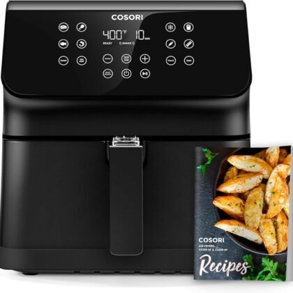 COSORI 12-in-1 Air Fryer 5.8QT, Toast, Bake, Nutrition Facts for 100+ In-App Recipes, AdaptIQ Tech Fast Cook, for Main & Side Dishes, Snacks, Leftovers, Detachable Square Basket, Dishwasher Safe