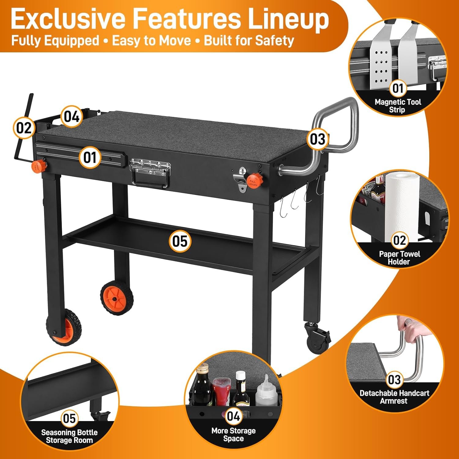 Outdoor Grill Cart - Foldable Grill Table, Blackstone Griddle Stand for 17"/22" Griddle, Portable Ninja Grill Stand with Large Space, Pizza Oven Stand, for Tailgating, Camping, RV - Image 3
