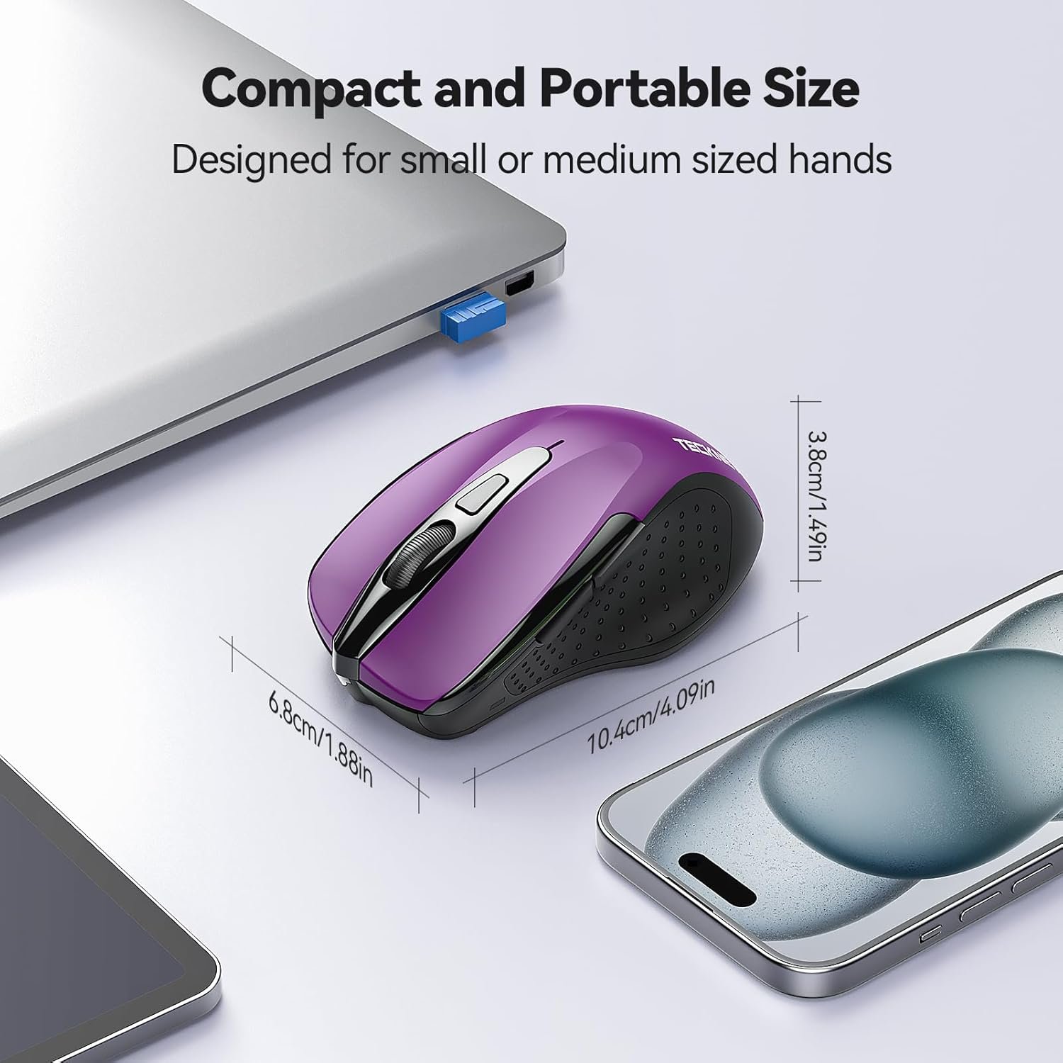 TECKNET Wireless Mouse, 2.4G Ergonomic Optical Mouse, Computer Mouse for Laptop, PC, Computer, Chromebook, Notebook, 6 Buttons, 24 Months Battery Life, 2600 DPI, 5 Adjustment Levels - Image 2