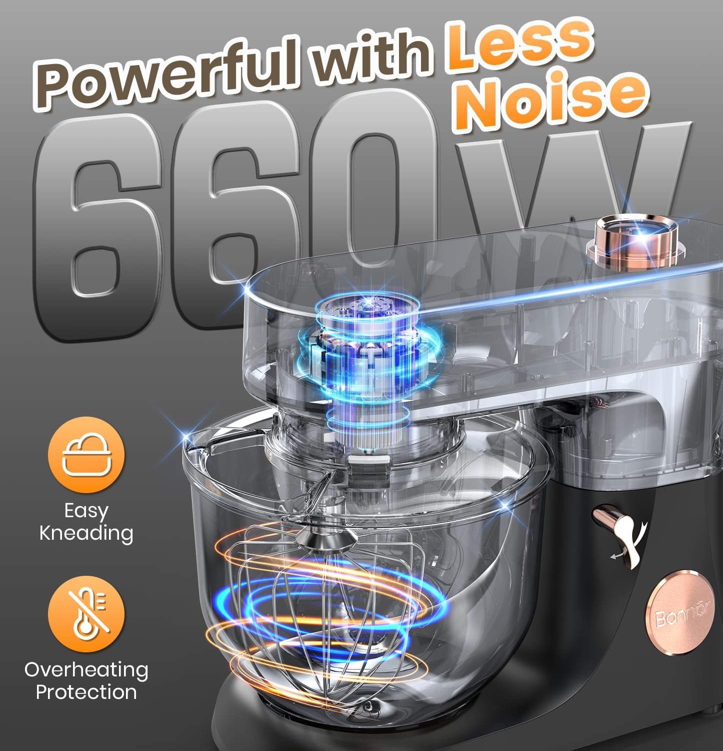 Stand Mixer 6QT Kitchen Mixer with LED Smart Touchscreen, 11-Speed Tilt-Head Mixer with Timer, 4 Preset Menus, Stainless Steel Bowl, Dough Hook, Whisk, Beater,Black - Image 5