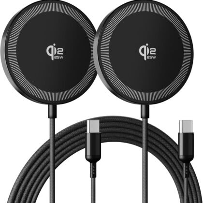 Magnetic Qi2.2 Wireless Charging Pad: 25W Fast Strong-Magnet Lightweight Slim Charger Puck for iPhone 17 16 Pro Max 16e 15 14 13 12 Series & AirPods Pro 2 3 4 Ideal for Travel Home Office 2Pack(Black)