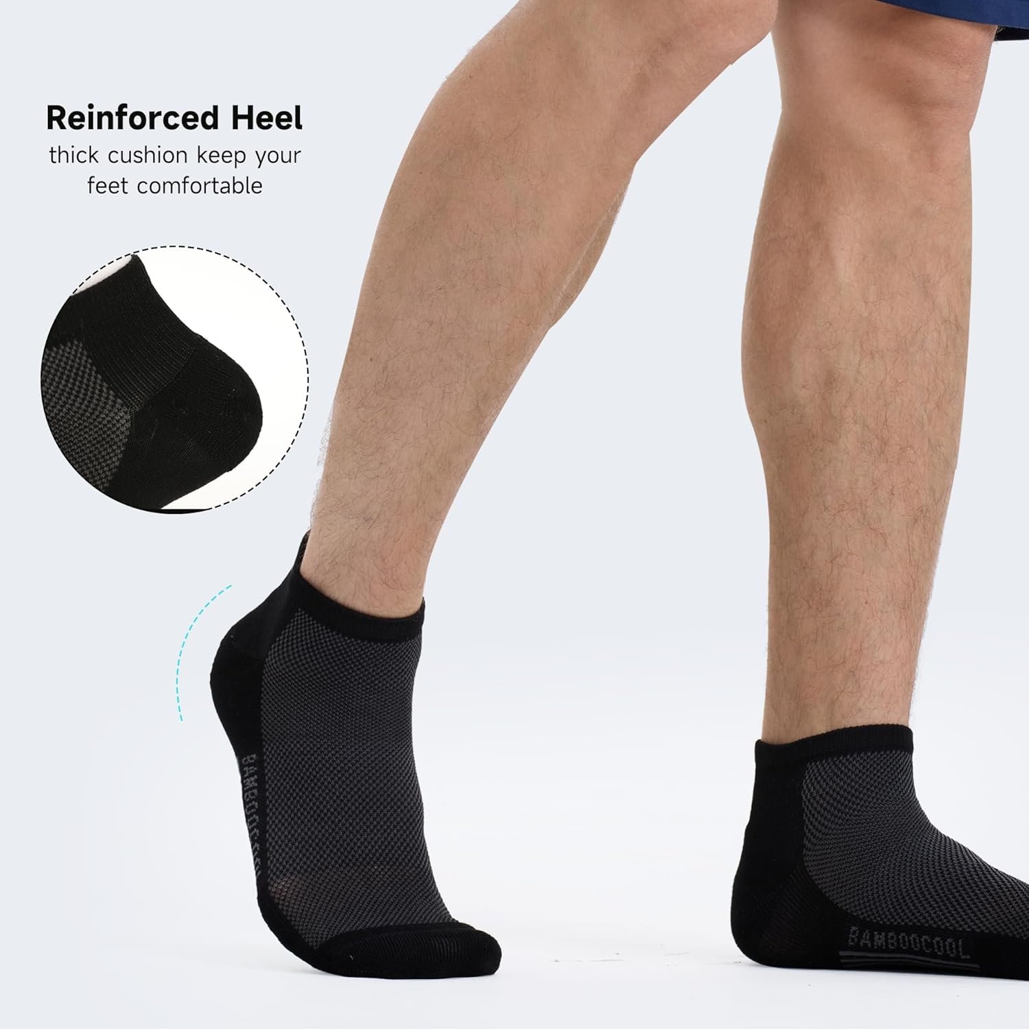 BAMBOO COOL Men's Athletic Ankle Socks Cushioned Moisture Wicking, Low Cut Running Mesh Socks Arch Support, 8 Pack - Image 4