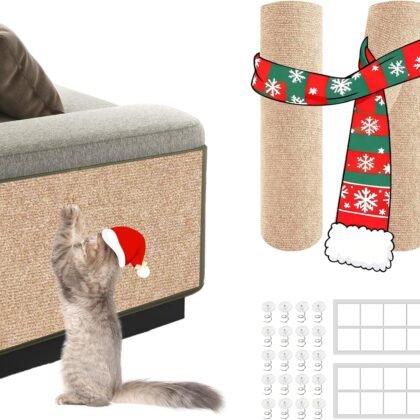 2Pack Total 78.7"x15.8" Cat Scratch Mat for Cat Couch Furniture and Wall Protector | Trimmable Self-Adhesive Carpet Climb Cat Scratcher for Covering Cat Tower and Replacement Pads (Khaki)