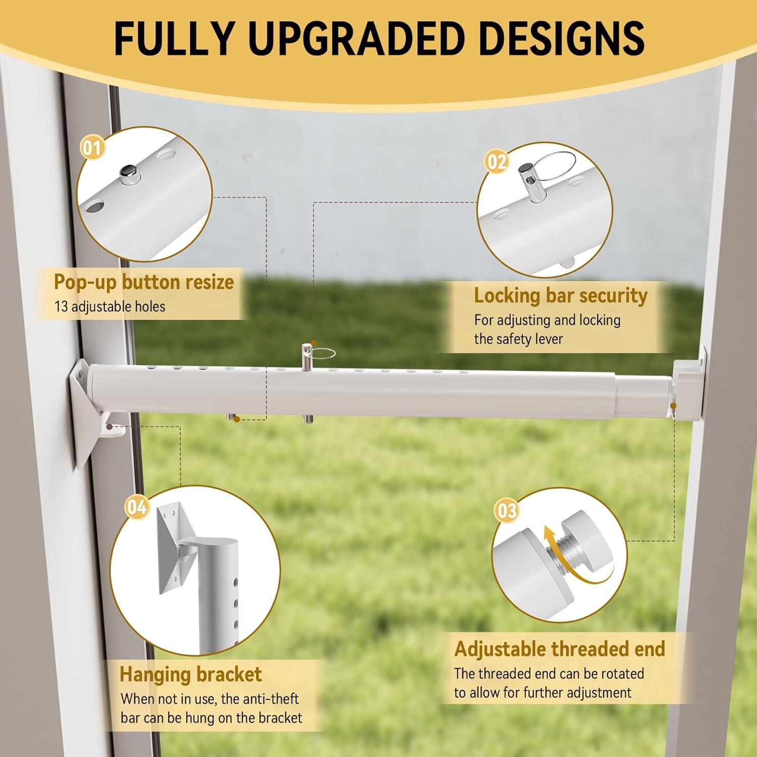 Metal Sliding Glass Pet Door Security Bar,1 Pack Adjustable Sliding Pet Door Lock Bar,Mini Pets Door Safy Bars for Lock Slidings Glass Dog or Cat Doors,Doggie Doors Security Bar Size Extends 11” to18” - Image 3