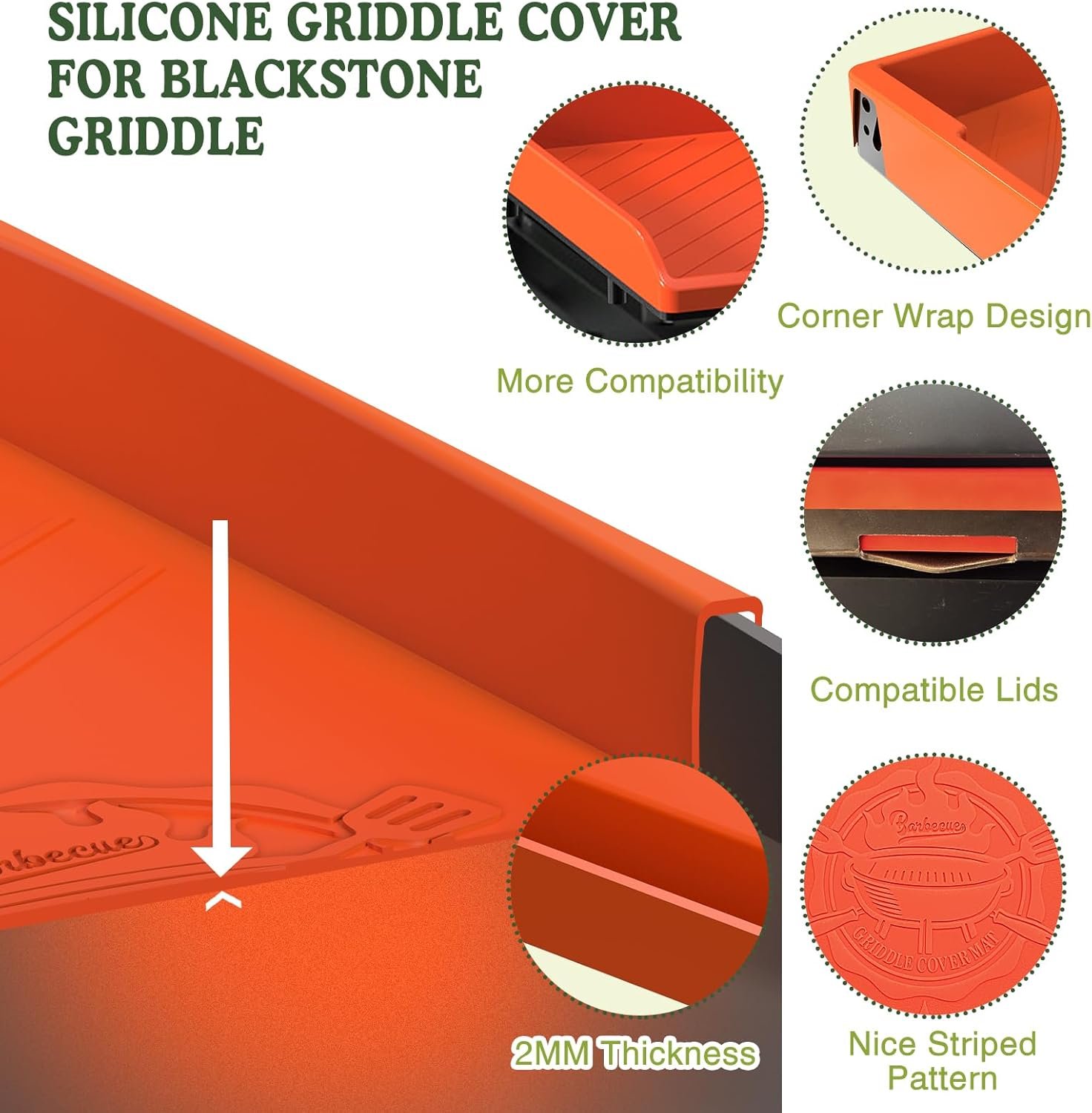 Silicone Griddle Cover for Omnivore Blackstone 36" Griddle, Heavy Duty Food Grade Silicone Grill Protective Mat for Blackstone Accessories,Full-Edge Coverage Design Protect from Dirt,Rust(Orange) - Image 9