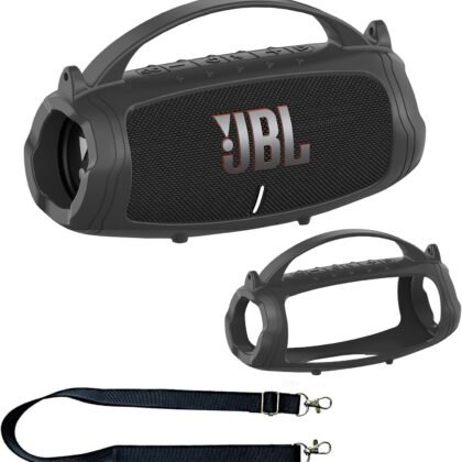 JCHPINE Silicone Cover Case for JBL Charge 5 Portable Bluetooth Speaker, Protective Skin Holder for JBL Charge 5 Speaker Accessories (Black Case, NOT Fit Wi-Fi Version)