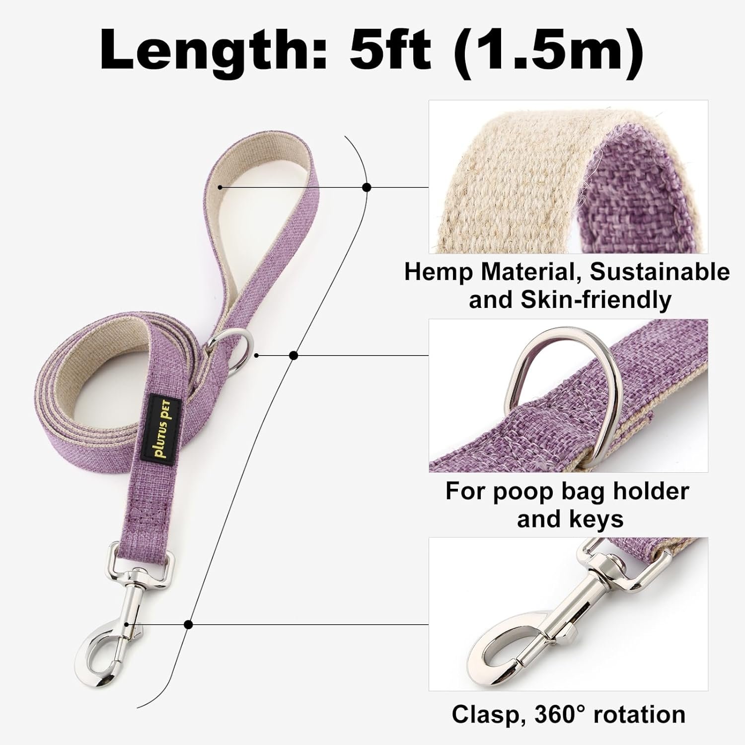 Plutus Pet Cotton Hemp Dog Collar and Leash Set, Adjustable Collar for Small, Medium, and Large Dogs, Heavy Duty and Soft on Skin, Lavender, S - Image 5