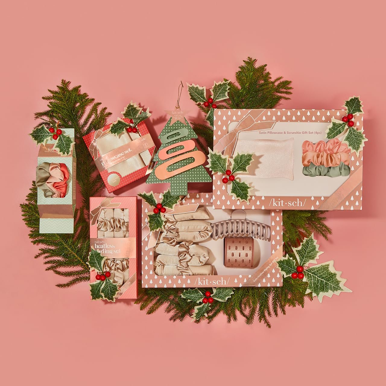 Kitsch Satin Heatless Hair Curler Styling 5pc Gift Set - Satin Heatless Hair Curler w/ 2 Scrunchies, Ceramic Thermal Roller & Claw Clip, Gifts for Women, Hair Roller Styling & Accessories- Champagne - Image 8