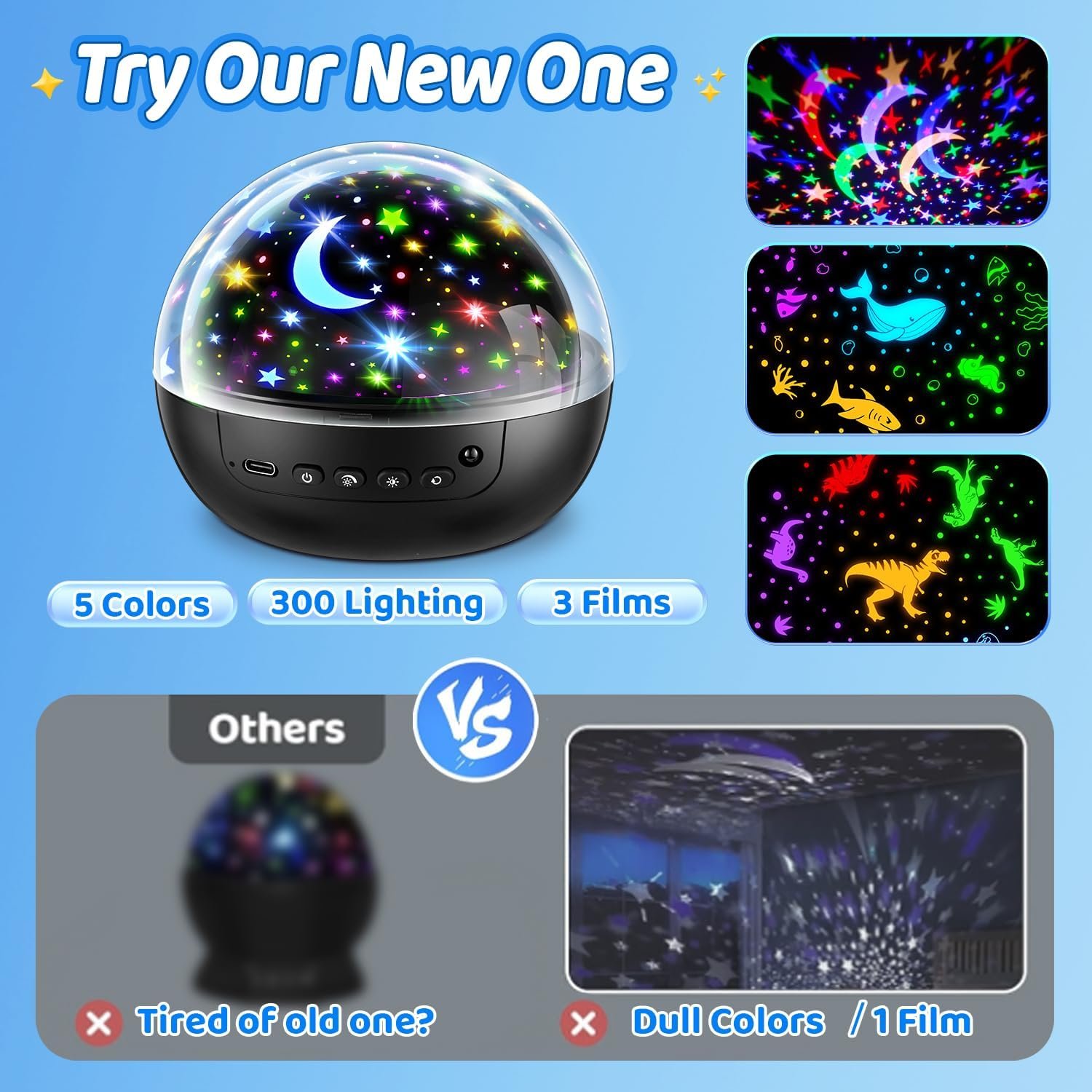 COOLNIGHT Night Light for Kids,93 Lighting+3 Films Kids Night Light Projector,Remote+Dimmable Star Projector,360° Ceiling Stars Glow in The Dark Stars,Christmas Gifts for 4 Year Old Boy Birthday Gift - Image 7