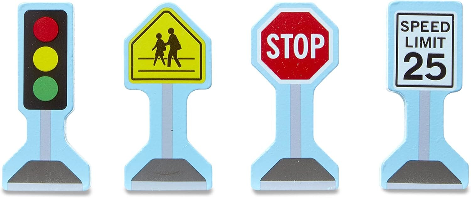 Melissa & Doug 18-Piece Wooden Take-Along Tabletop Town, 4 Rescue Vehicles, Play Pieces, Bridge - Image 4