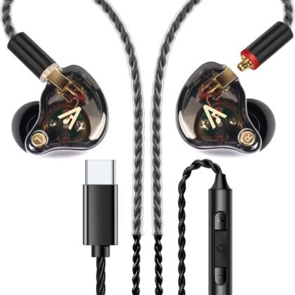 Vibes 202MC USB-C Wired Earbuds - USBC HiFi in Ear Headphones for iPhone 17/16/15 - Noise Isolating Ear Buds w/ Mic - Clear Sound, Deep Bass & Comfort-Fit Earphones - Silver Plated Cord, Carrying Case