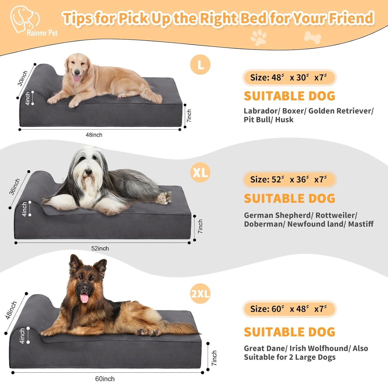 Orthopedic Dog Beds for Large Dogs, 7" Memory Foam Dog Beds with Waterproof Liner, Chew Proof Microsuede Cover, Removable and Washable, Nonskid Bottom, 48"x30"x7" L Grey - Image 5