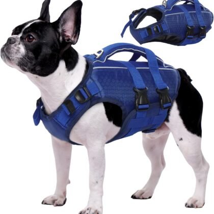 Kuoser Dog Life Jacket High Flotation, Reflective Dogs Life Vest for Swimming Boating, Adjustable Small Medium Large Dog lifejacket, Lightweight Dogs Life Preserver Rescue Handle Spring Summer Pool