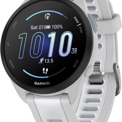 Garmin Forerunner 165, Running Smartwatch, Colorful AMOLED Display, Training Metrics and Recovery Insights, Whitestone