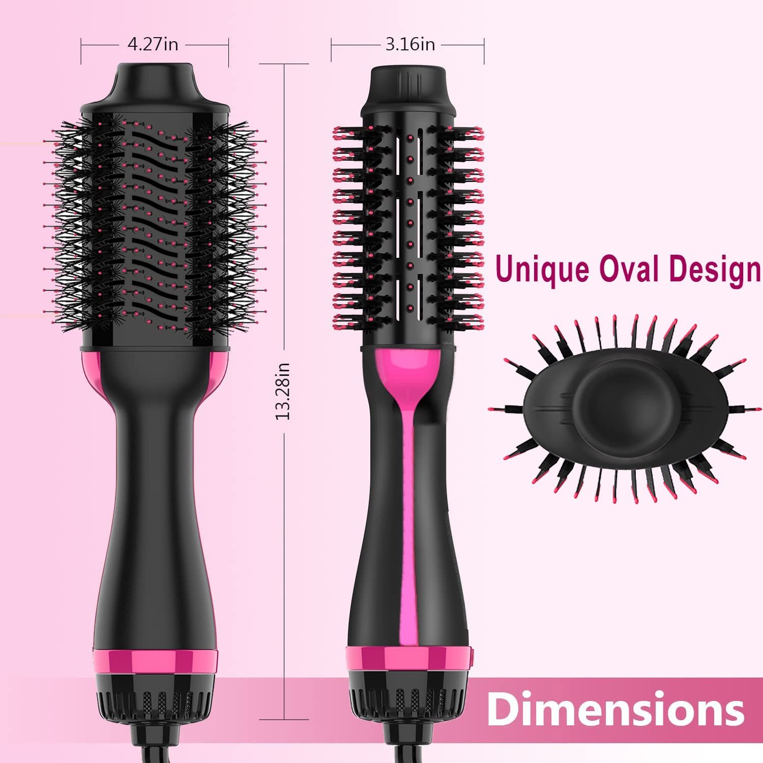 Hair Dryer Brush, 4 in 1 One Step Hair Dryer and Styler Volumizer, Professional Hot Air Brush with Negative Ion Anti-frizz Blowout for Drying, Straightening, Salon, Black Pink - Image 6