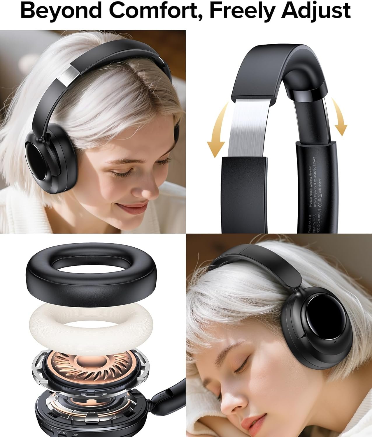 Hybrid Active Noise Cancelling Headphones, 120Hrs Playtime Bluetooth Headphones Hi-Res Audio HD Clear Call with 5 ENC Mics, HiFi Stereo Wireless Headphone Over Ear Foldable for Travel Office Game - Image 5