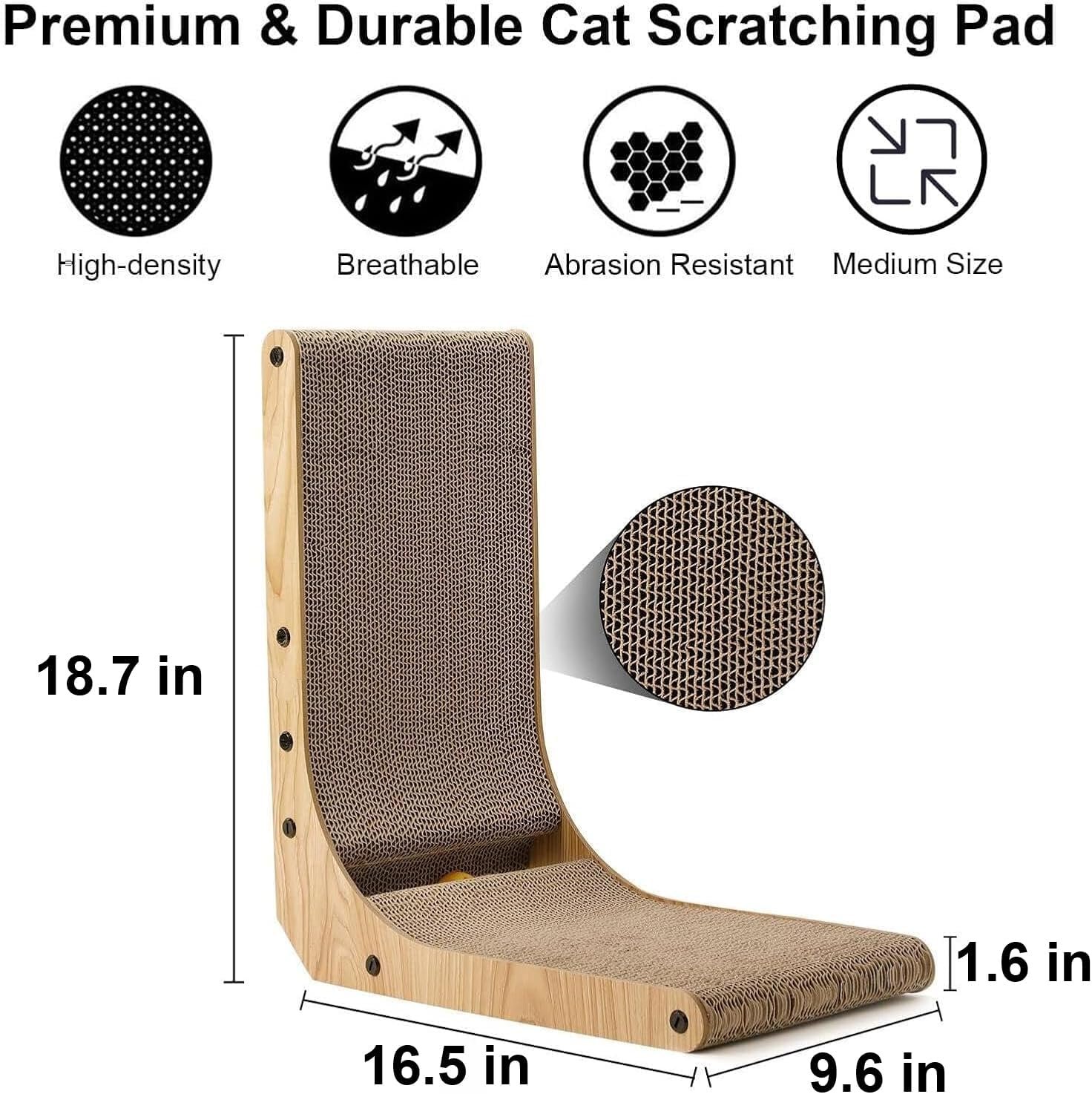 FUKUMARU Cat Scratcher, 18.7 Inch L Shape Cat Scratch Pad Wall Mounted, Cat Scratching Cardboard with Ball Toy for Indoor Cats - Image 3