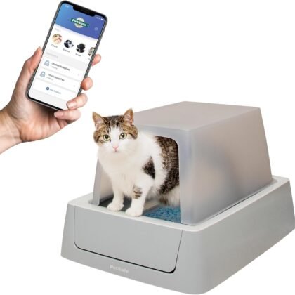 PetSafe ScoopFree Crystal Smart Self-Cleaning Automatic Litter Box - Uncovered Motion-Sensing Cat Box with Integrated Health Counter & App - Includes 1 Disposable Crystal Litter Tray
