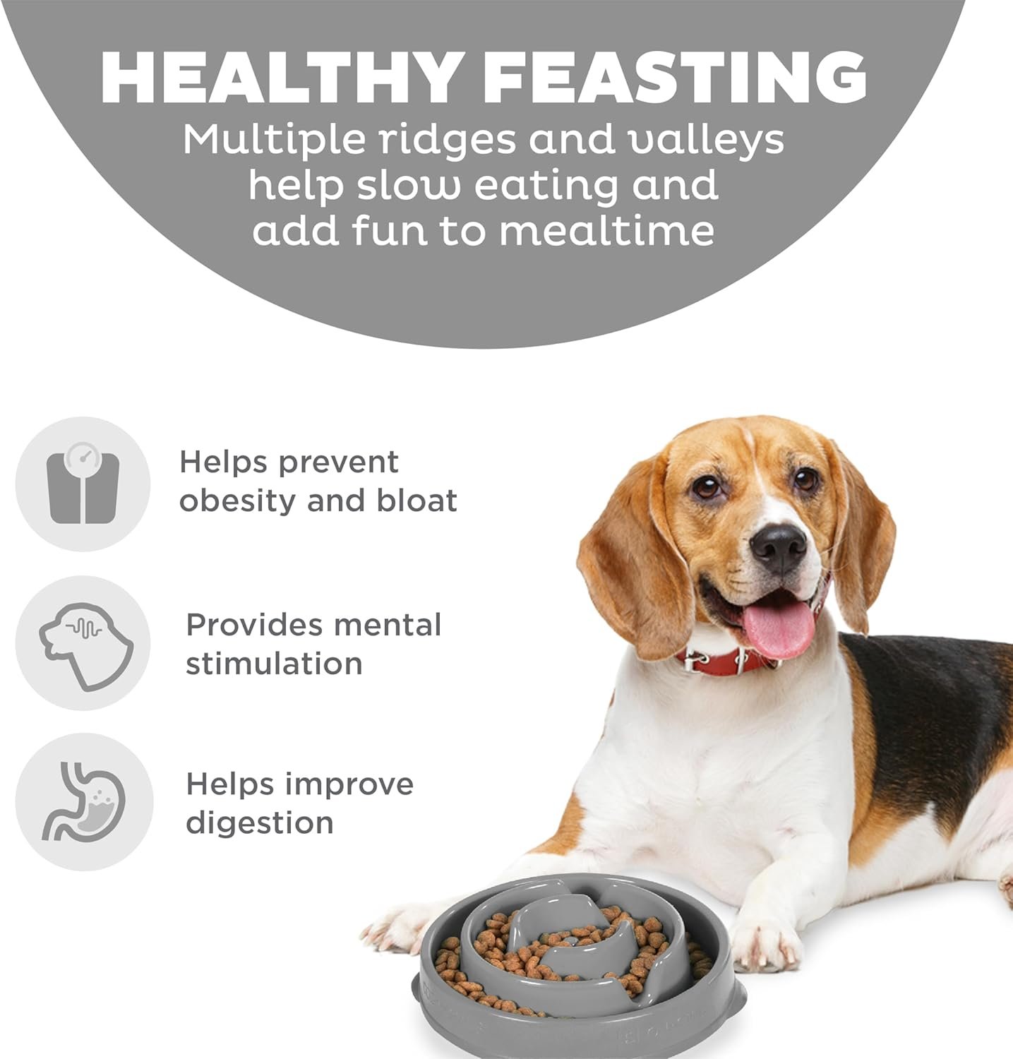 Outward Hound Medium Slow Feeder Bowl, Puzzle Maze for Fast Eaters, Small to Medium Dogs, Helps Prevent Bloat & Aid Digestion, Holds 2 Cups Wet or Dry Food, Non-Slip, Made Without BPA, Gray - Image 2