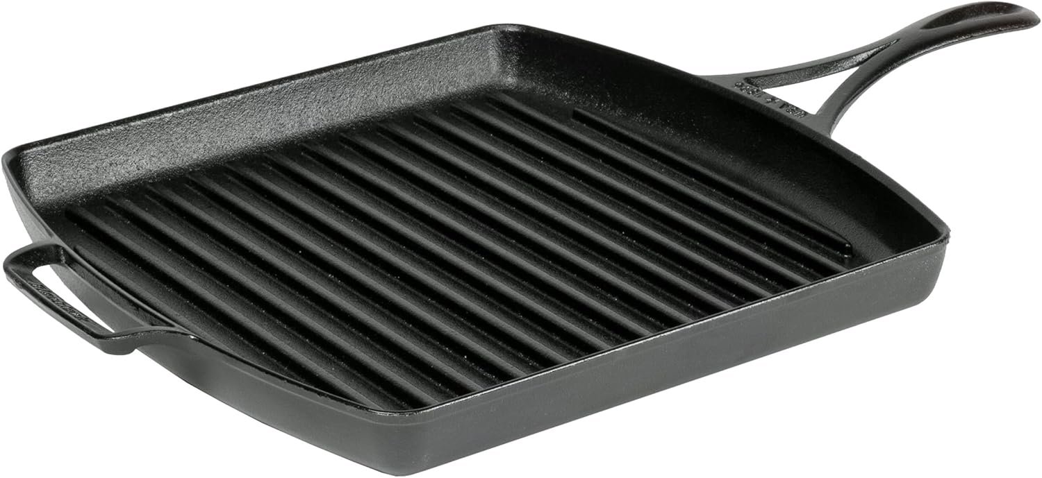 Lodge Blacklock 12 Inch Triple Seasoned Cast Iron Grill Pan - Lightweight Design - Natural, Non Stick Pans - Cast Iron Square Grill Pan - Lasts 100 Years