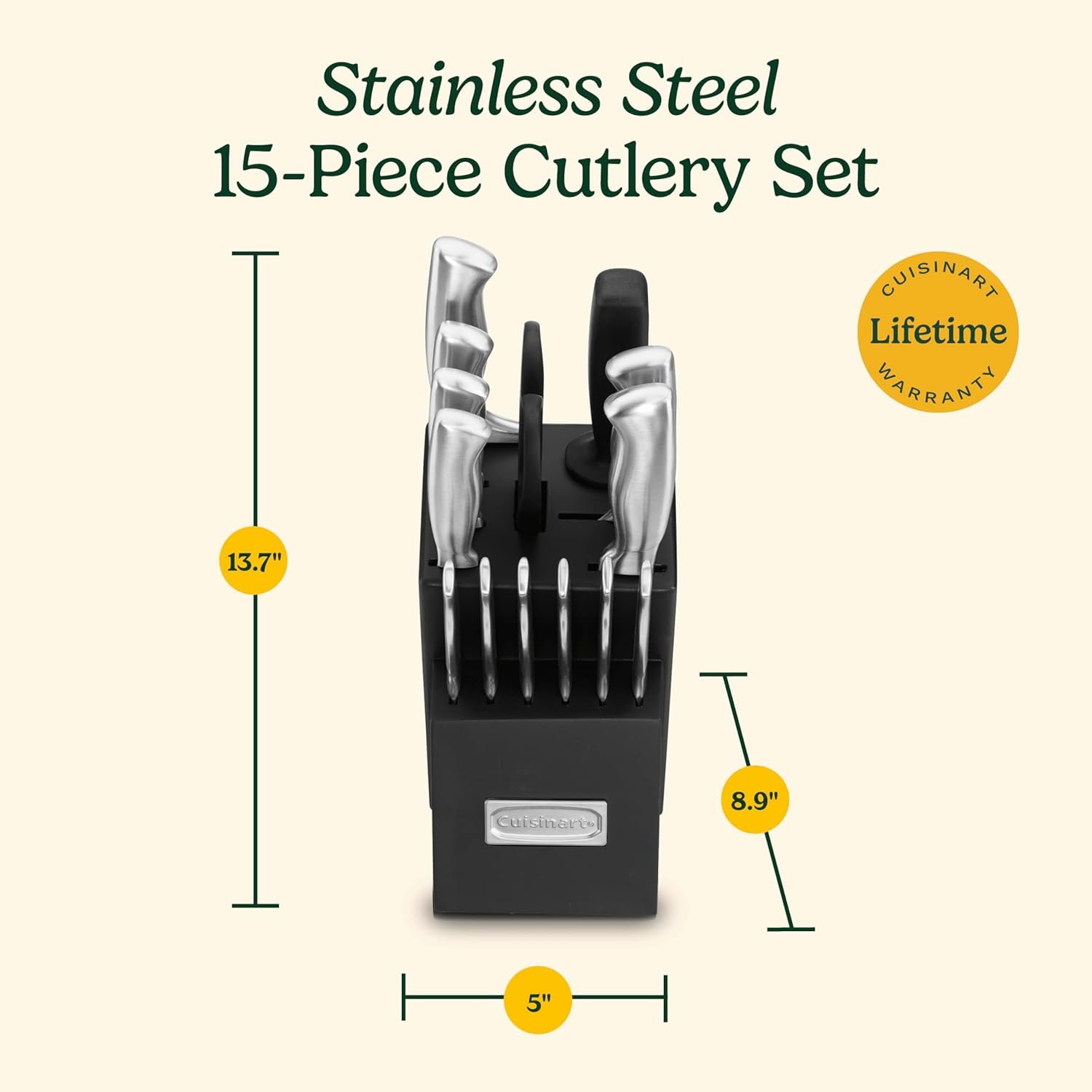 Cuisinart Stainless Steel Hollow Handle 15-Piece Cutlery Block Set, Kitchen Knife Set with Steel Blades for Precise Cutting, Durable Knives with Ergonomic Handles, C77SS-15PK - Image 5