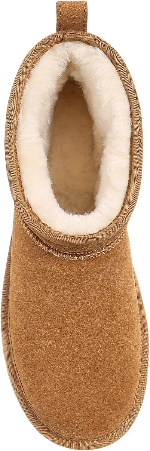 Genuine Suede Mini Boots for Women Winter Fuzzy Snow Boots Short Ankle Boot with Fur Lined - Image 5