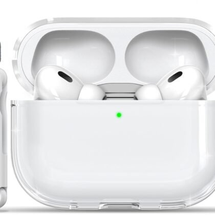 RFUNGUANGO AirPods Pro Case Clear, Soft TPU Transparent with Cleaning Kit & Keychain, Compatible with Magsafe, Compatible Apple AirPods Pro 2nd/1st Generation Protective Case, White