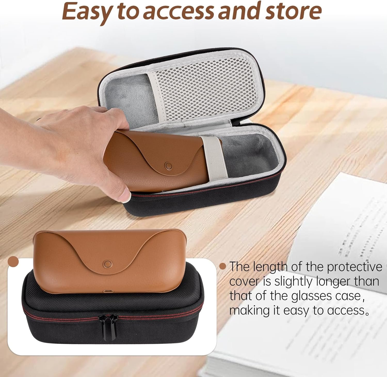 Hard Protective Case for Ray-Ban Meta Smart Glasses – Compatible with Wayfarer/Skyler/Headliner & Charging Box – Durable Travel Eyewear Case with Soft Interior & Wrist Strap (Black) - Image 3