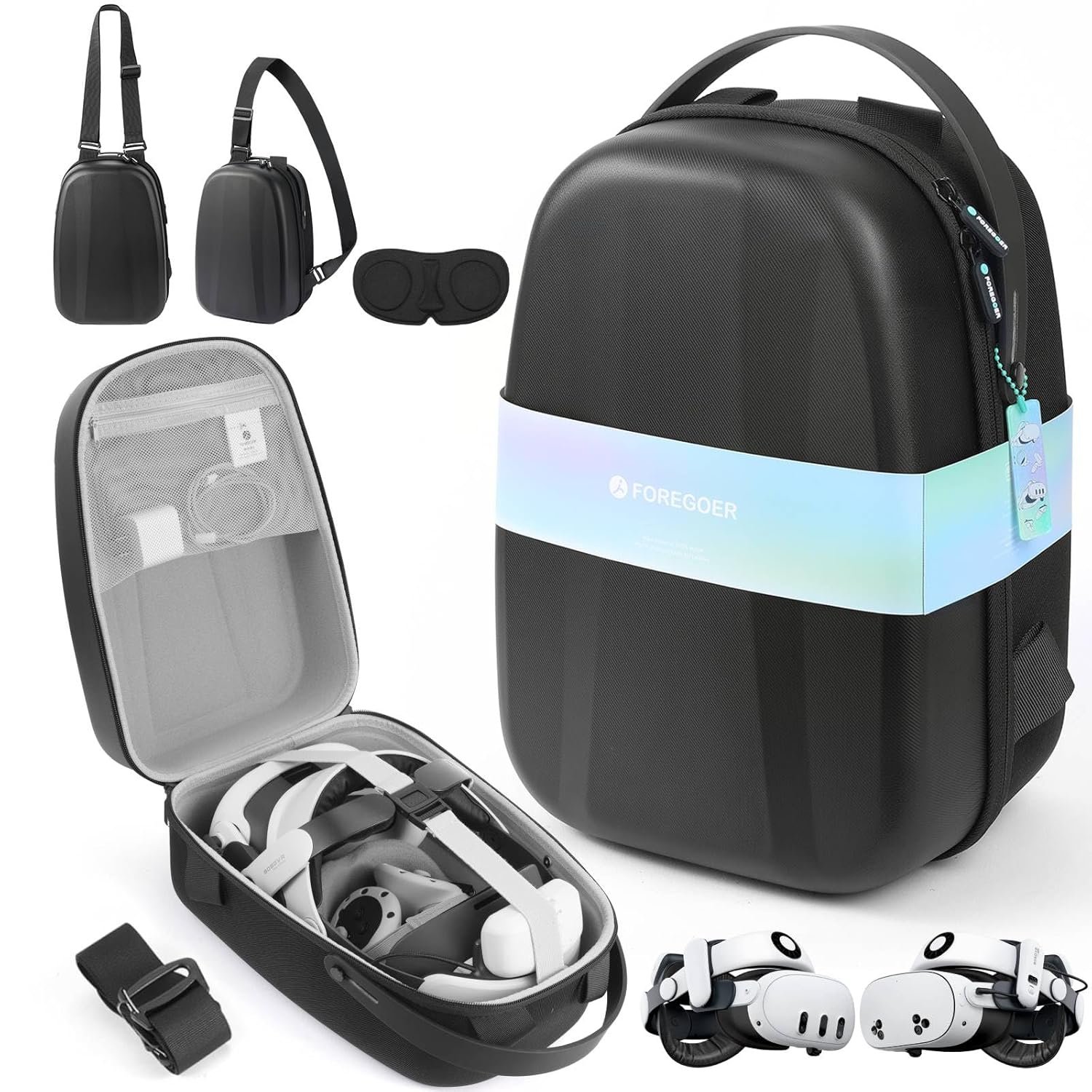 FOREGOER Hard Carrying Case for Meta Quest 3/3S/Oculus Quest 2, Large Space Compatible with BOBOVR S3 Pro/M3 Pro/Kiwi Design Battery Head Strap and All Accessories, Ideal for Travel and Home Storage