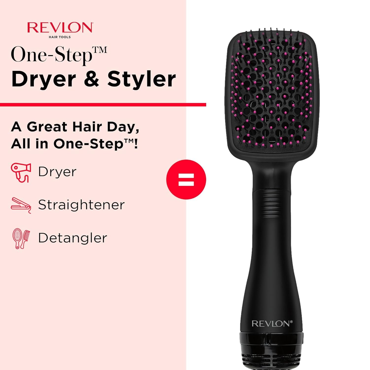REVLON One-Step Hair Dryer and Styler, All-in-One Detangling and Straightener Brush for Salon-Quality Smooth, Straight Hair, More Shine and Less Frizz, Black - Image 2