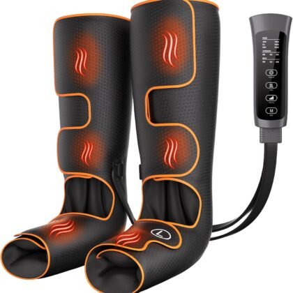 Leg Massager with Heat and Compression, Foot and Calf Massager for Circulation and Pain Relief, Compression Boots with Handheld Controller, 6 Modes 3 Intensities, Gift for Mom Dad