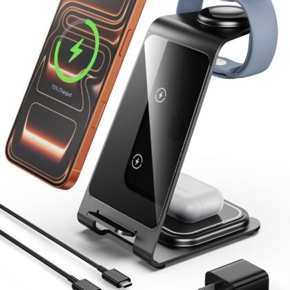 Intoval Aluminum 3 in 1 Wireless Charging Station for iPhone 17 16 15 14 13 12 11 Pro Max XR, Wireless Charger for Apple Watch 11 10 9 8 7 Ultra SE 3 2, Phone Charger for AirPods 4 Pro 2 3 (Grey)