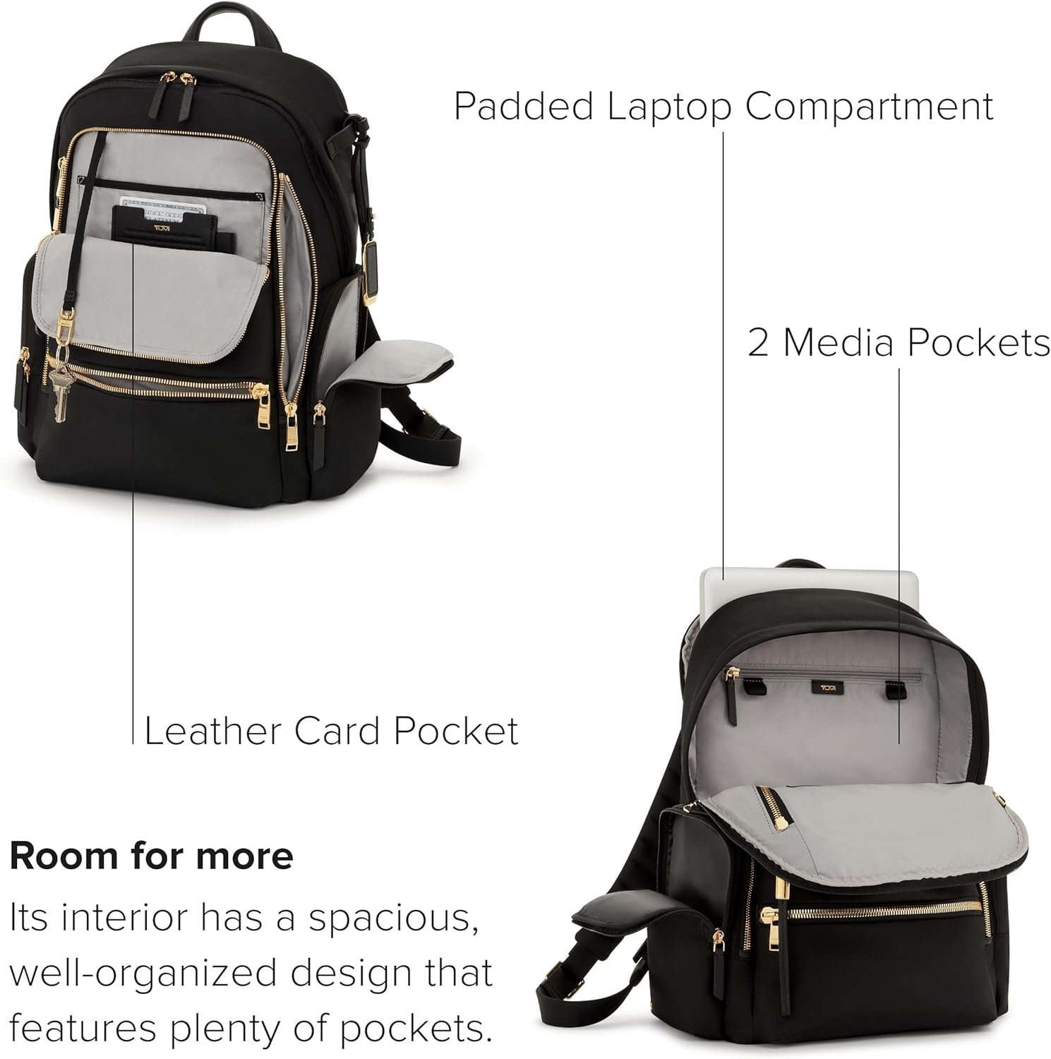 TUMI - Voyageur Celina Backpack - Women's Work and Travel Bag - 16.0" X 10.6" X 6.5" - Holds Up to 16" Laptop - Black & Gold Hardware - Image 3