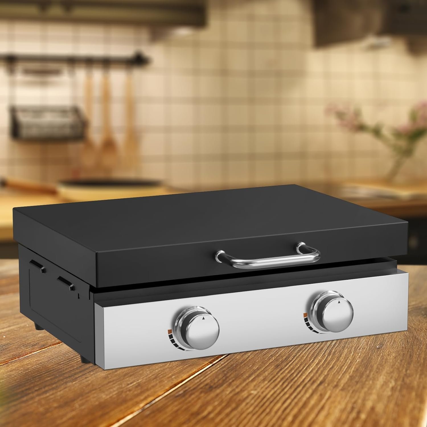 5011 Hard Cover Top Lid with Stainless Steel Handles and Wind Guard for Blackstone 22” Table Top Grill, Flat Top Griddle Accessories for Black Stone, Black - Image 6