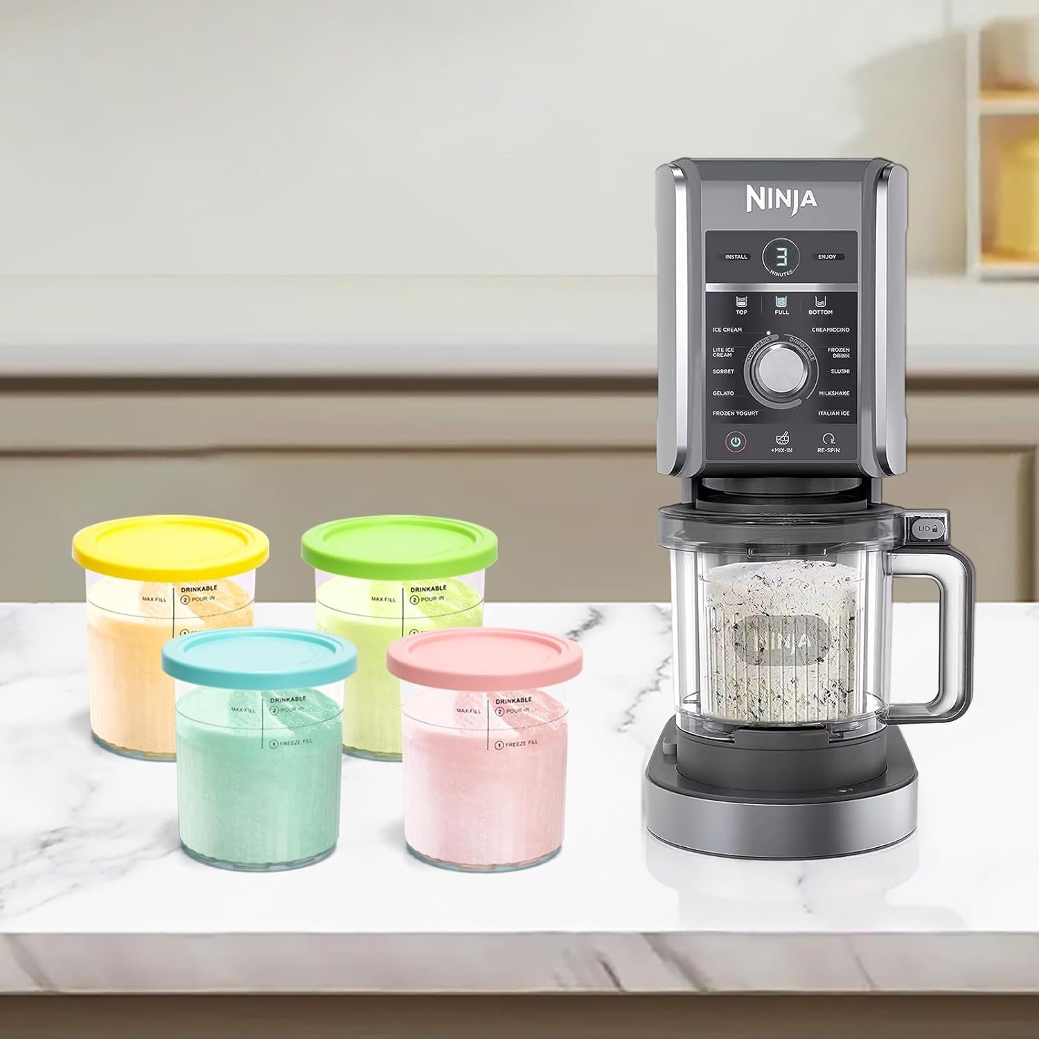 4 Pack Ninja Creami Deluxe Pints & Lids, 24oz Family Size XL Cups for Ninja Creami 11-in-1 NC501 NC500 Series Deluxe Ice Cream Maker - Image 6