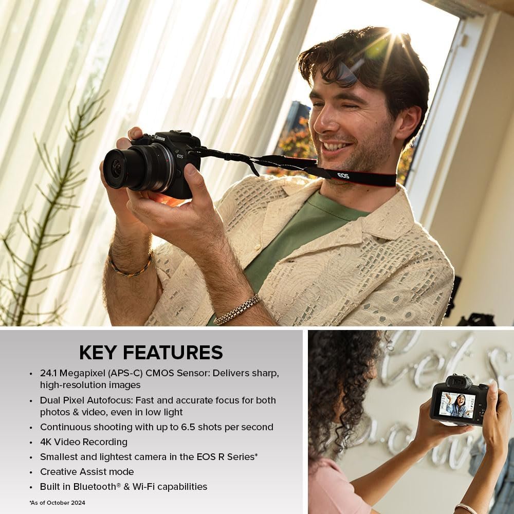 Canon EOS R100 Mirrorless Camera RF-S18-45mm F4.5-6.3 is STM Lens Kit, 24.1 Megapixel CMOS (APS-C) Sensor, 4K Video, RF Mount, Black - Image 6