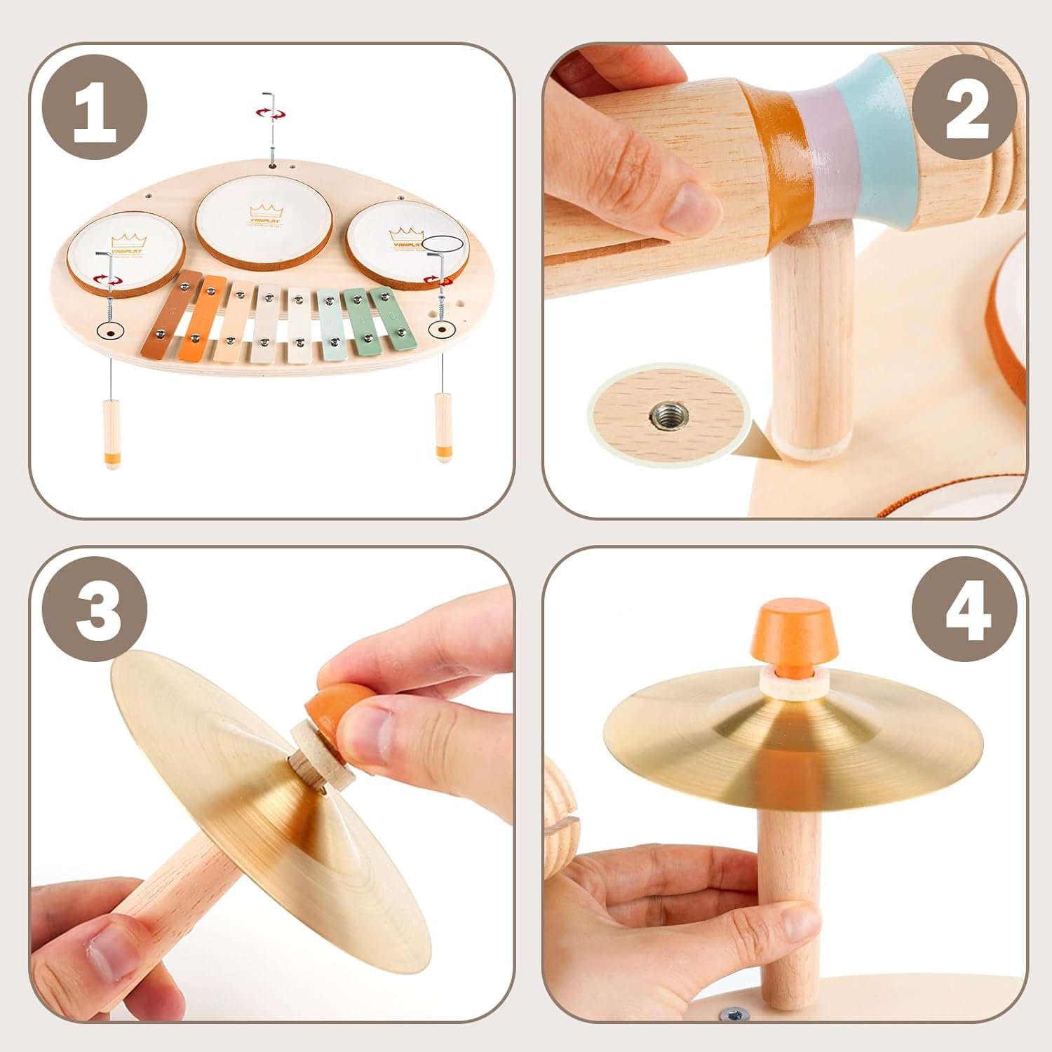 Drum Set for Toddler - Toys for 2 3 4 Year Old Girls Boy Gifts - 9 in 1 Wooden Montessori Musical Instruments with Xylophone for Kids 3-5, Christmas Birthday Gifts for Toddlers 2-4 - Image 6