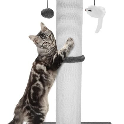 Cat Scratching Post 34 Inches Heavy Duty and Thicker Cat Scratching Post Sisal Rope with Hanging Ball and Mice Scratching Post for Indoor Cats and Adult(Grey)