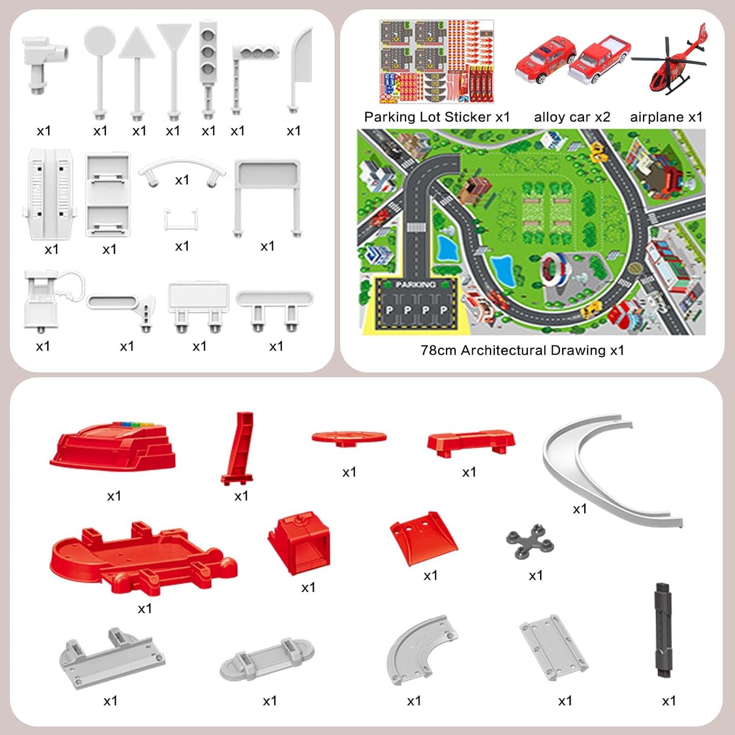 Ultimate Garage Track Set Compatible with Hot Wheels Cars with 2 Toy Cars and 1 Helicopter, with Multi-Level Side-by-Side Racetrack(Firefighting Main Track) - Image 5