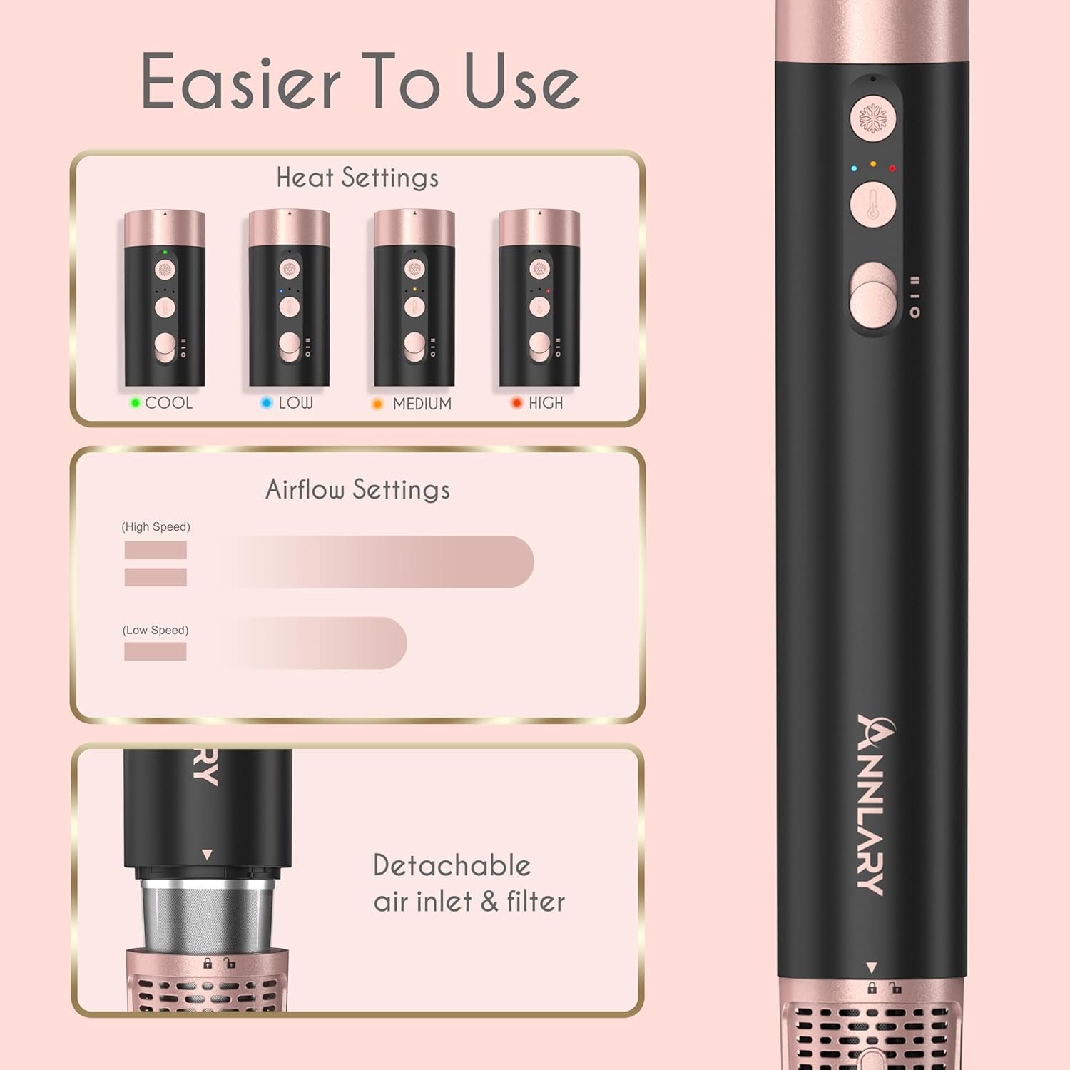 5 in 1 Ionic Hot Air Styler, 1400W Powerful Hair Dryer Brush, Auto-Wrap Curlers, Paddle Brush for Fast Drying, Volumizing with Travel & Storage Bag Compatible with Dyson Airwrap - Image 7