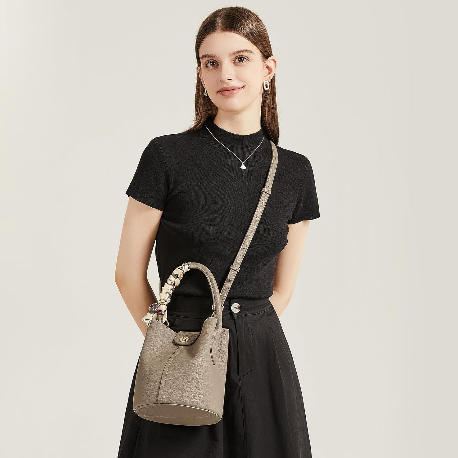 BOSTANTEN Small Crossbody Bags for Women Vegan Leather Mini Bucket Handbag Removable Shoulder Strap - Image 7