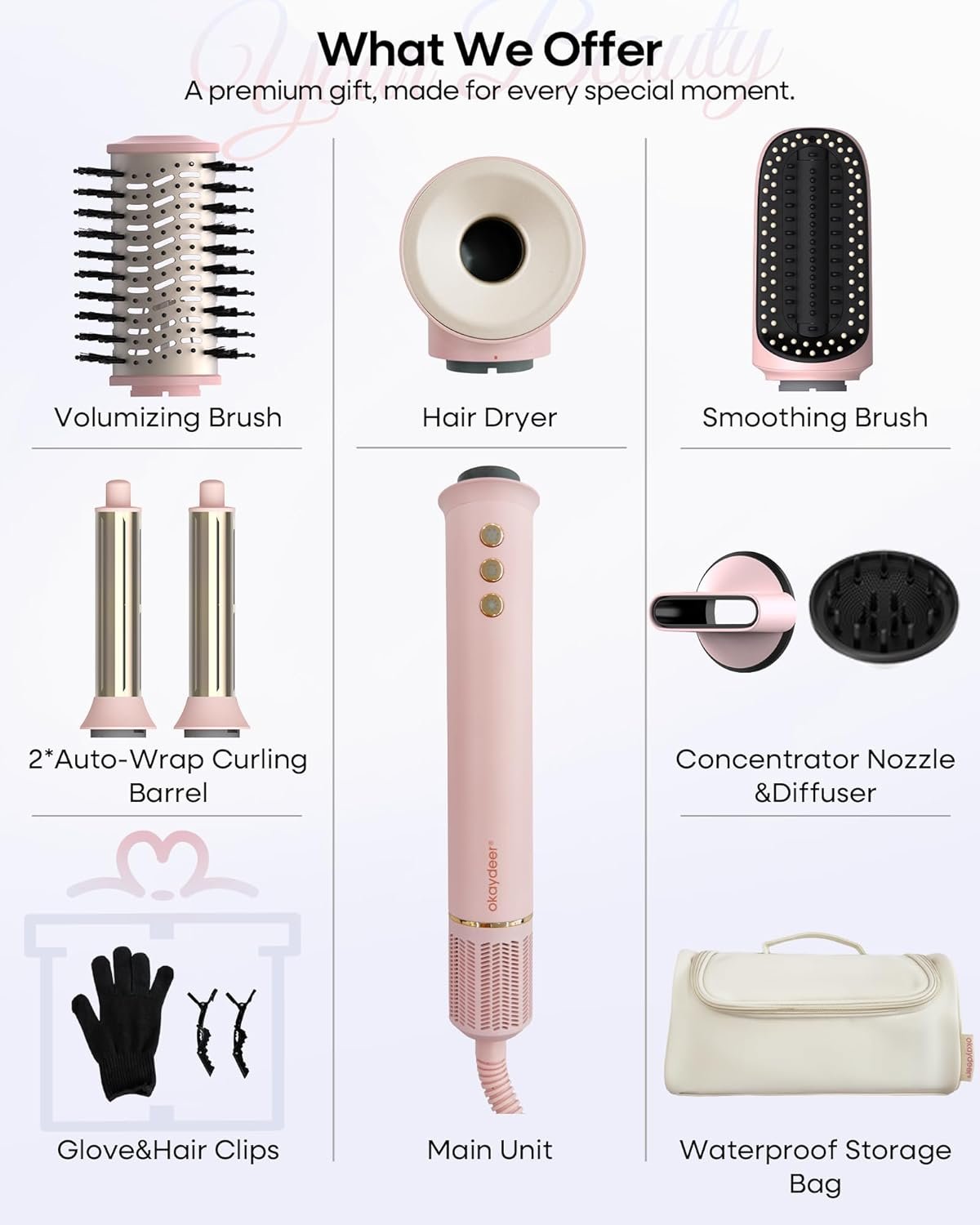 7 in One Hair Dryer Brush with Auto Wrap Curlers, Negative Ionic, No Heat Damage, Blow Dryer, Fast Drying & Frizz-Free Styling, Hot Air Styler, Straightener&Volumizing Brush with Storage Bag - Image 9