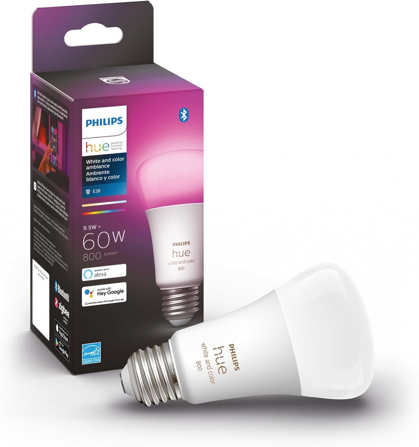 Philips Hue Smart Light Starter Kit - Includes (1) Bridge and (2) 60W A19 LED Bulb, 800LM, E26 & Smart 60W A19 LED Bulb - White and Color Ambiance Color-Changing Light - 1 Pack - 800LM - Image 5
