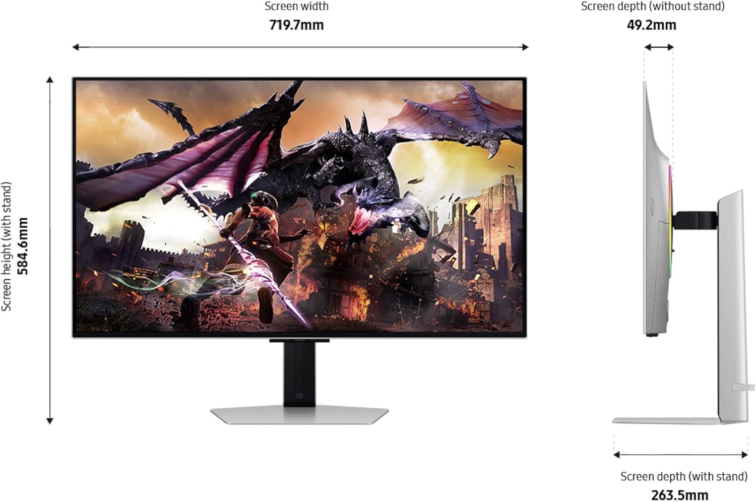 Samsung 32" Odyssey OLED G8 (G80SD) Series 4K UHD Smart Gaming Monitor w QD-OLED, 240Hz 0.03ms, G-Sync Compatible, Glare-Free Display, Sleek Metal Design, LS32DG800SNXZA, 3 Yr Warranty - Image 4